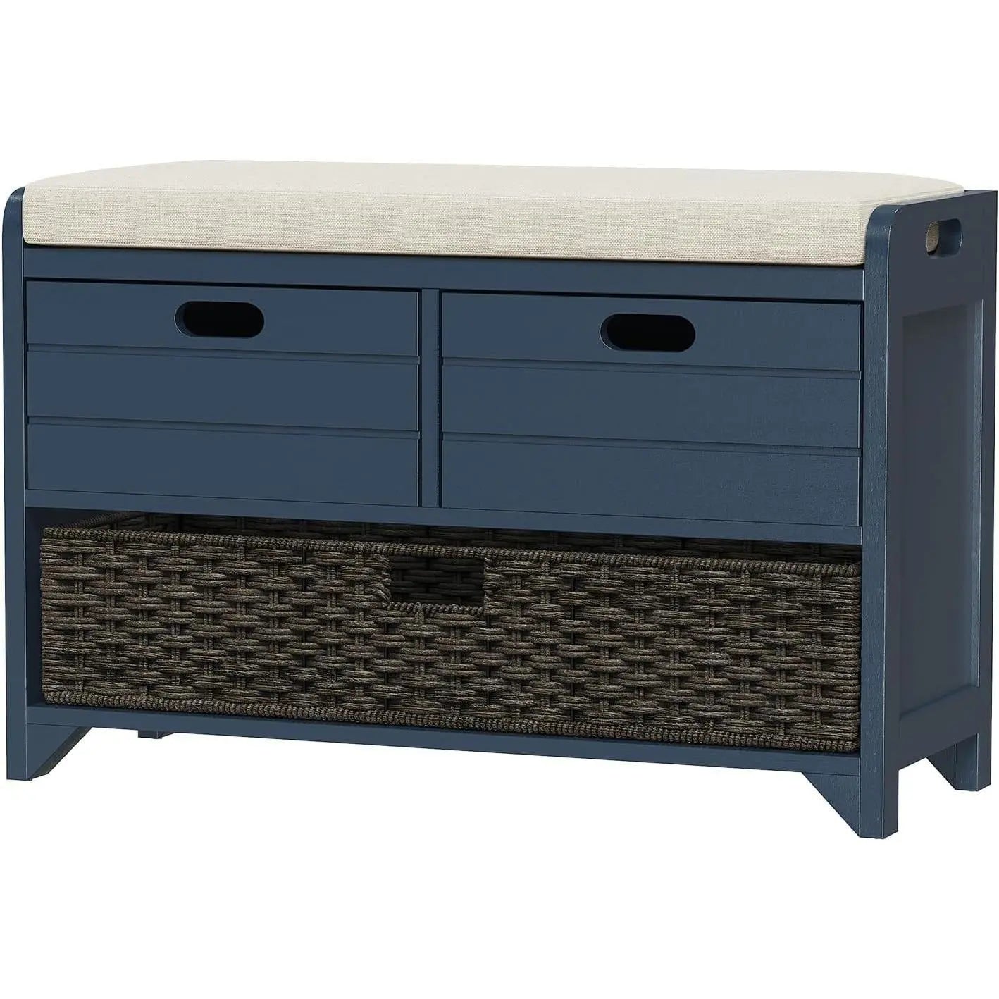 Hausvita 32" Storage Bench for Entryway, Shoe Bench with Storage Removable Basket and 2 Drawers