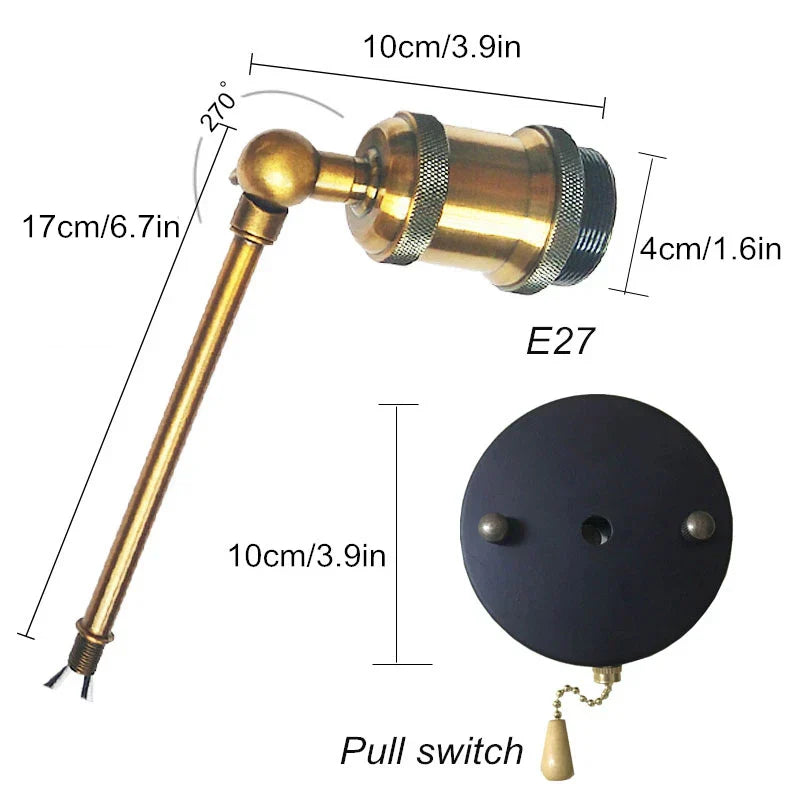 Adjustable Industrial Metal Wall Lamp - Vintage Lighting with Pull Chain Switch