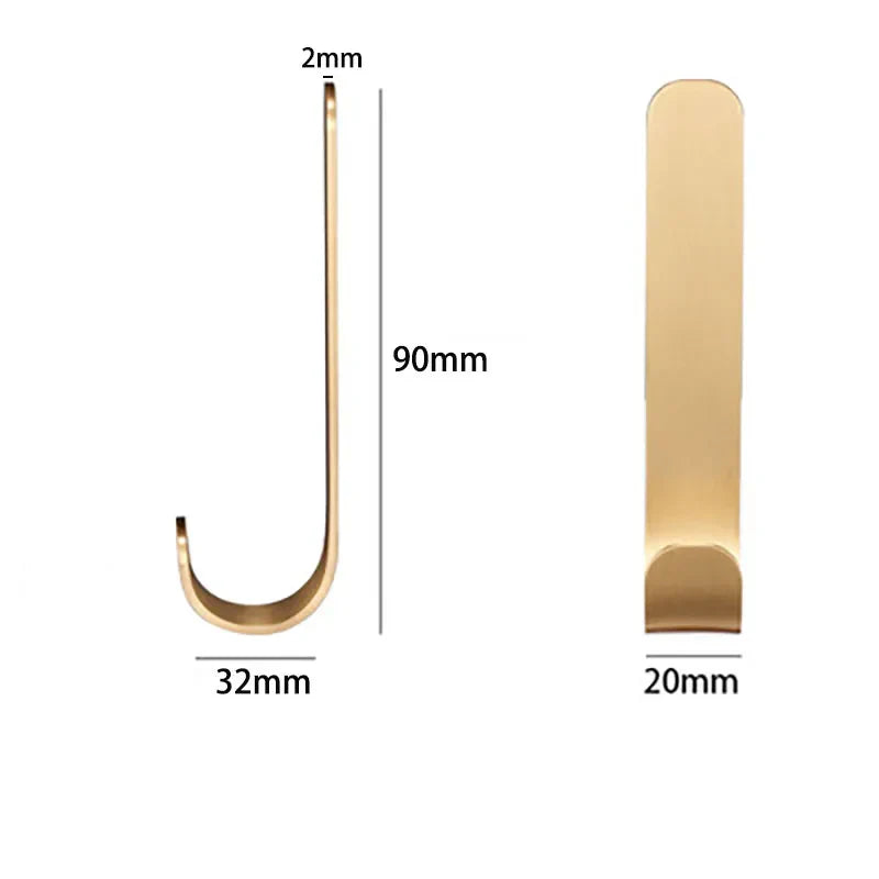 2pcs Brass Wall Hooks – Nail-Free Gold Adhesive Hangers for Towels, Bags, and Clothes