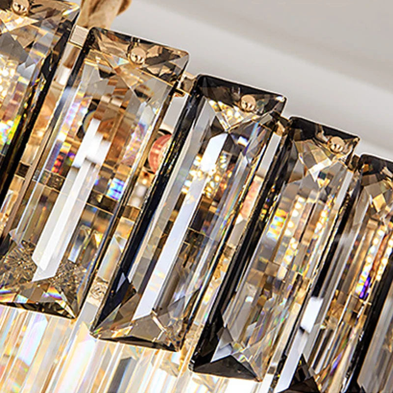 Large Modern Crystal Chandelier For Staircase Luxury Amber Smoky Gray Home Decor Hanging Light Fixture Long Hall Lobby Led Lamp