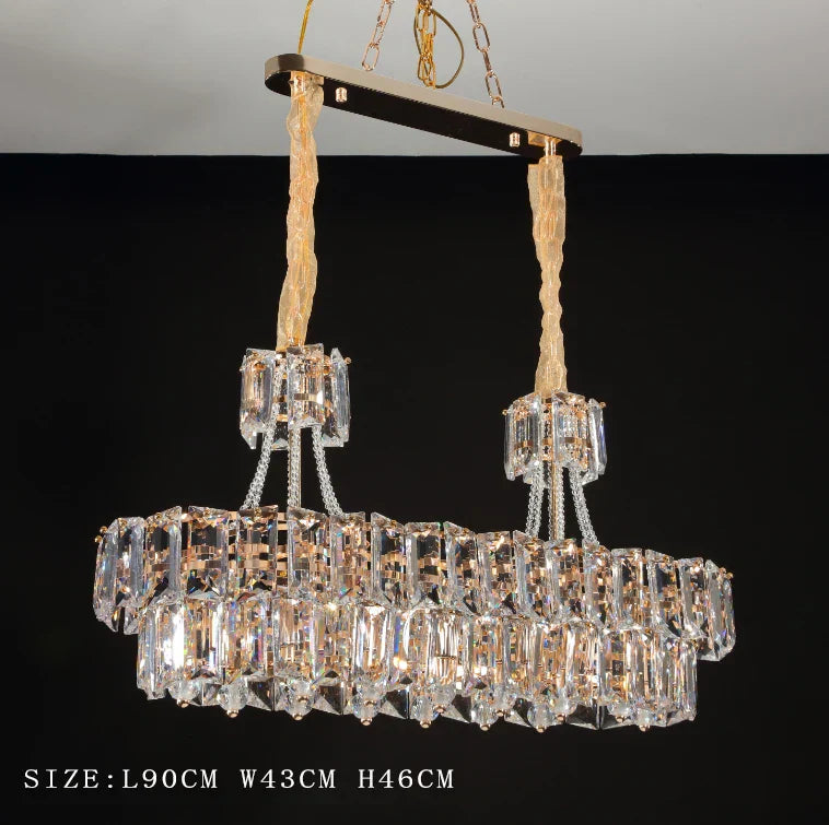 Contemporary LED Crystal Chandelier - Illuminate Your Living Room with Elegant Round and Rectangle Golden Indoor Lighting