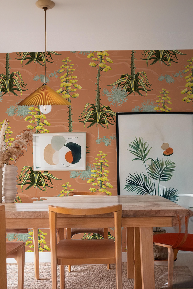 Agave Valley Wallpaper, terra cotta