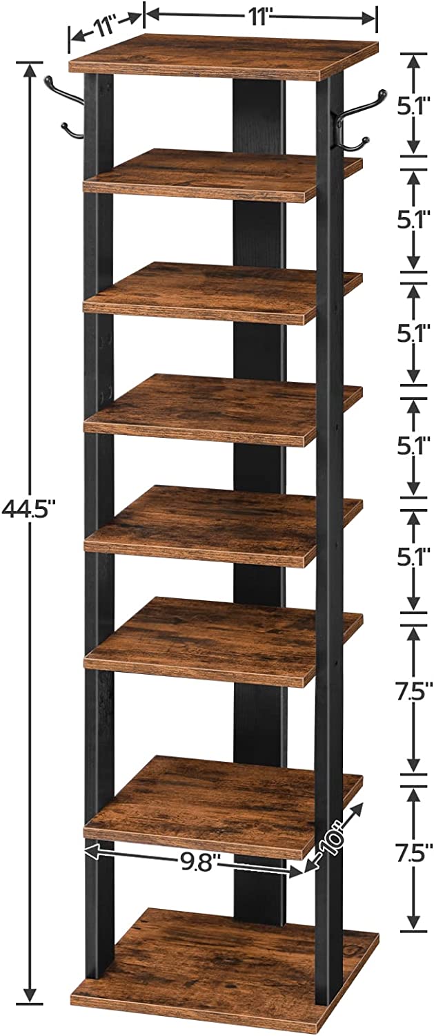 Shoe Rack, Vertical Shoe Rack, 8 Tier Shoe Storage Organizer with Hooks