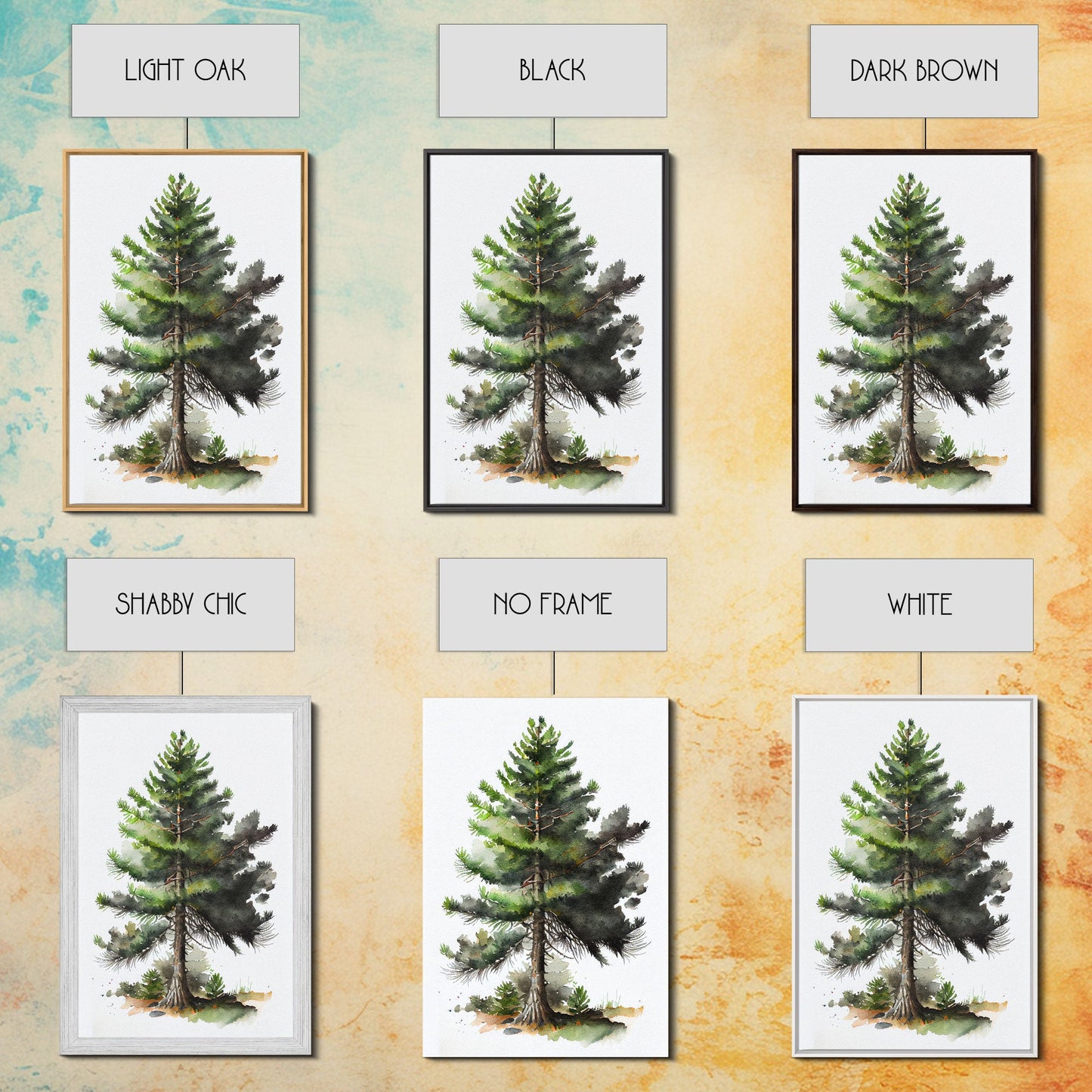 Pine Tree Watercolor Wall Art Canvas Print - Vibrant Colorful Nature Scene Artwork