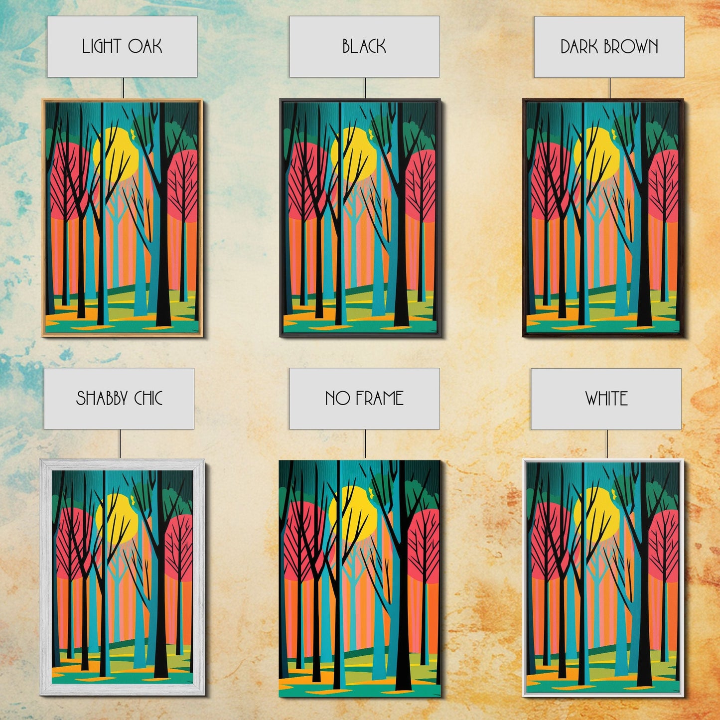 Vintage Style Art, Framed Canvas Prints, Lake and Pine Tree Forest Landscape, Florida Everglades at Sunset, Pop Art