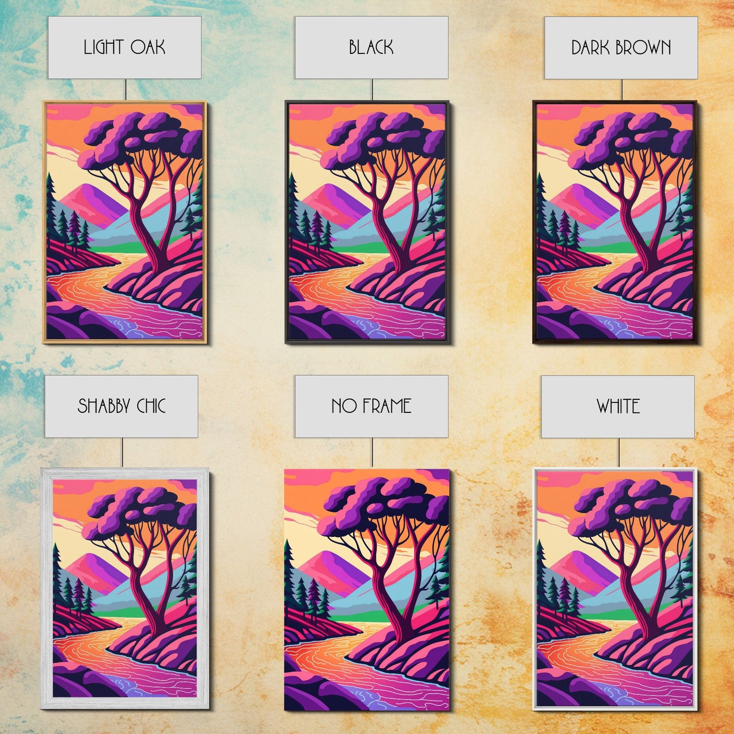 Surrealist Pop Art, Pink Fantasy Landscape Art, Framed Canvas Print
