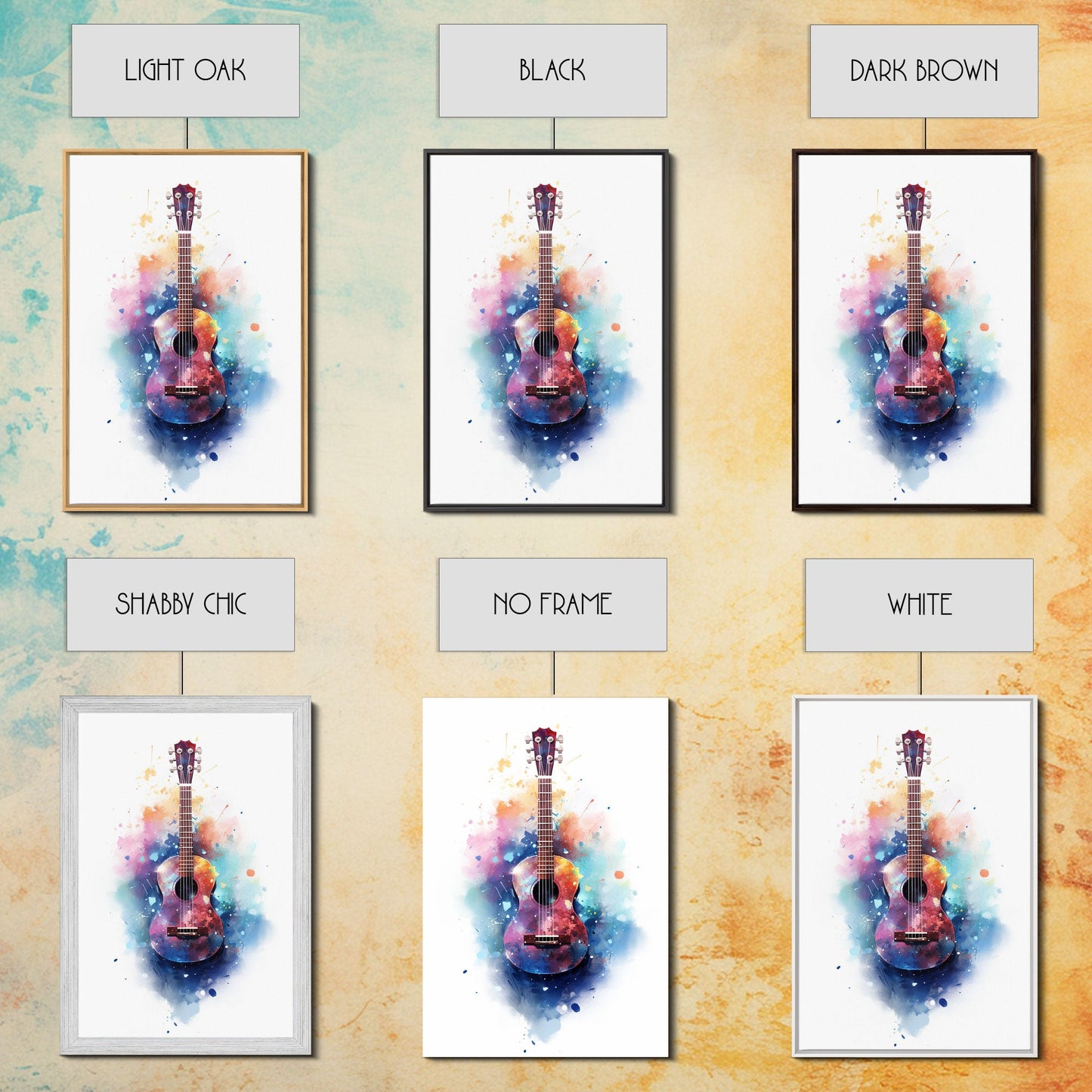 Ukelele Wall Art, Music Print, Framed Canvas Art, Graffiti Splatter Art Musical Instrument, Studio Wall Decor