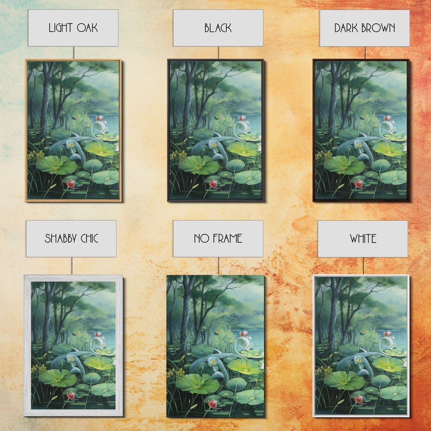 The Lilly Pads, Framed Canvas Prints, 3 Piece Art, Beautiful Pond Painting, Centerpiece Art, Nature / Landscape Painting