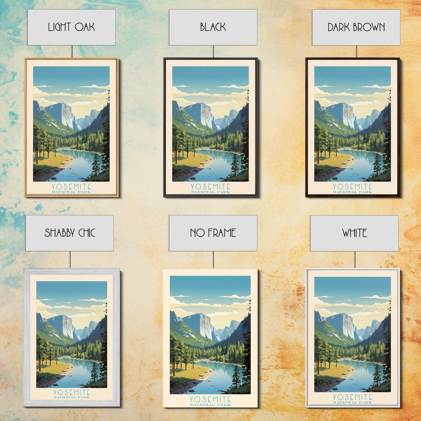 Yosemite National Park, California Travel Art, National Park Print, Minimalist Travel Art, Midcentury Modern Retro Style Landscape