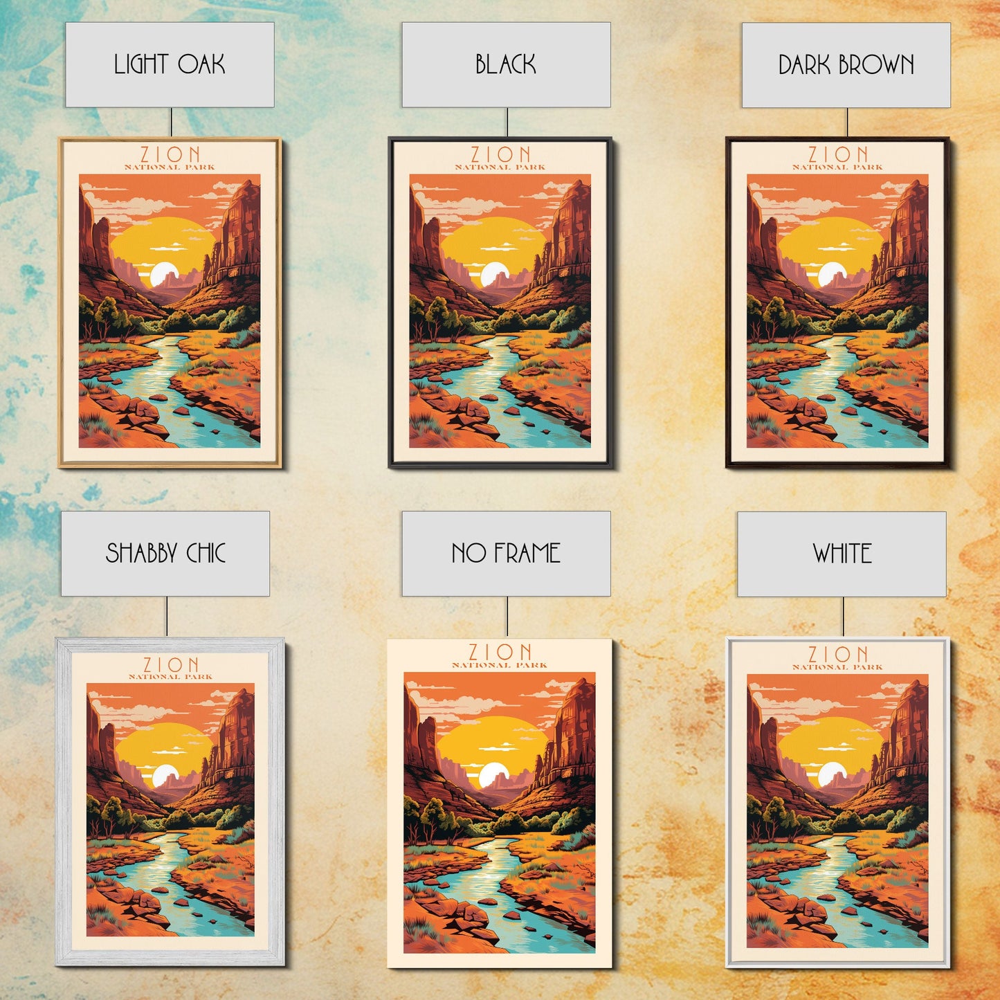 Zion National Park, Utah Travel Art, National Park Print, Minimalist Travel Art, Midcentury Modern Retro Style Landscape