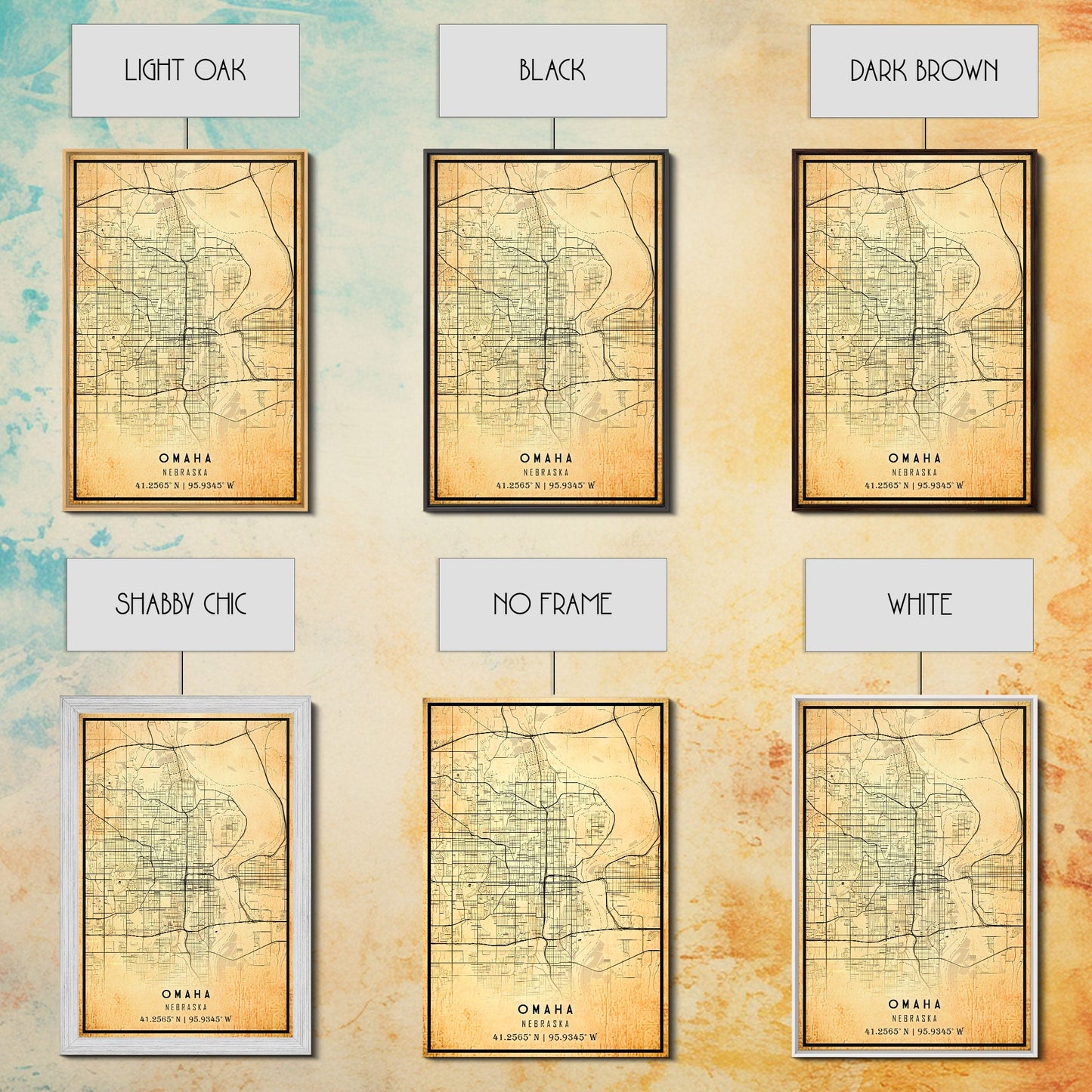 Omaha Nebraska map print poster or framed canvas, Omaha map print poster canvas, Omaha city map print poster canvas, Vintage Travel Art
