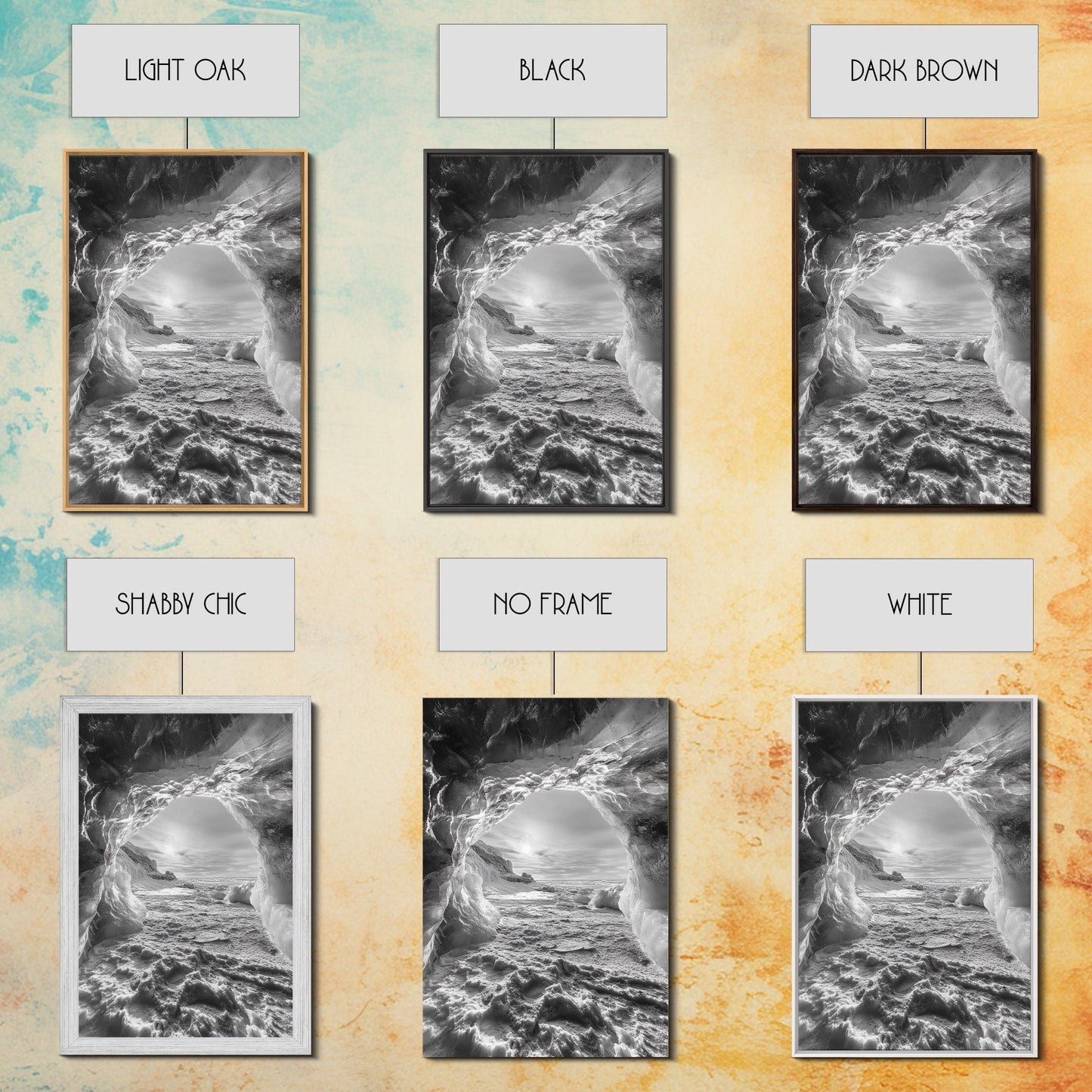 Ice Cave Opening, Winter Wonderland, Arctic Light, Framed Canvas Print, Bedroom Wall Art, Nordic Landscape, Minimalist Winter Art