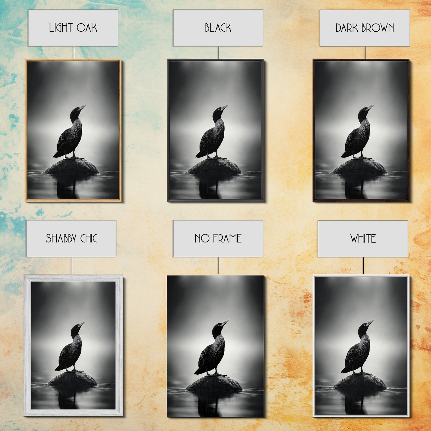 Loon on Rock, Morning Mist, Water Bird Focus, Canvas Print, Minimalist Animal Art, Office Decor, Tranquil Lake Scene Wall Art