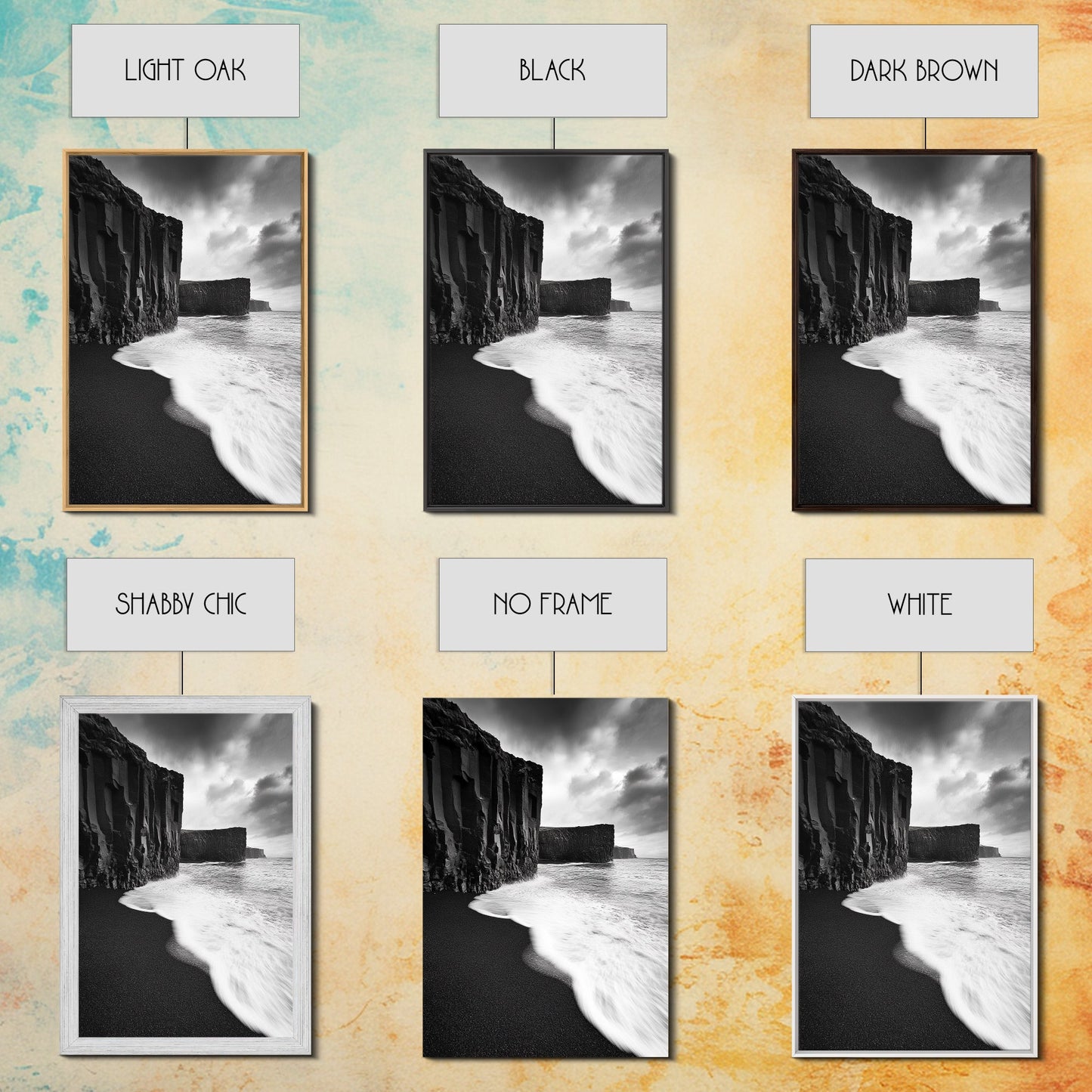 Ocean Cliffs, Black Sand, Moody Coast, Rugged Shoreline, Framed Canvas Print, Icelandic Wall Art, Adventure Decor, Modern Nature Art