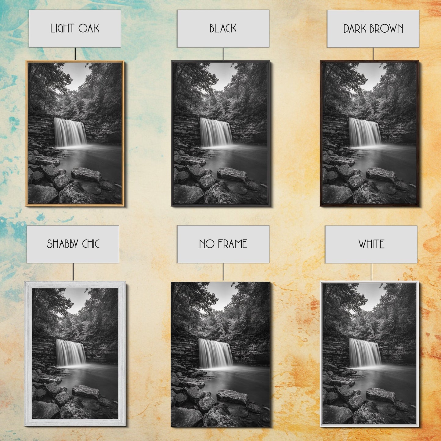 Waterfall Serenity, Nature Escape, River Rock Flow, Bedroom Wall Decor, Framed Canvas Print, Modern Rustic Forest Wall Art