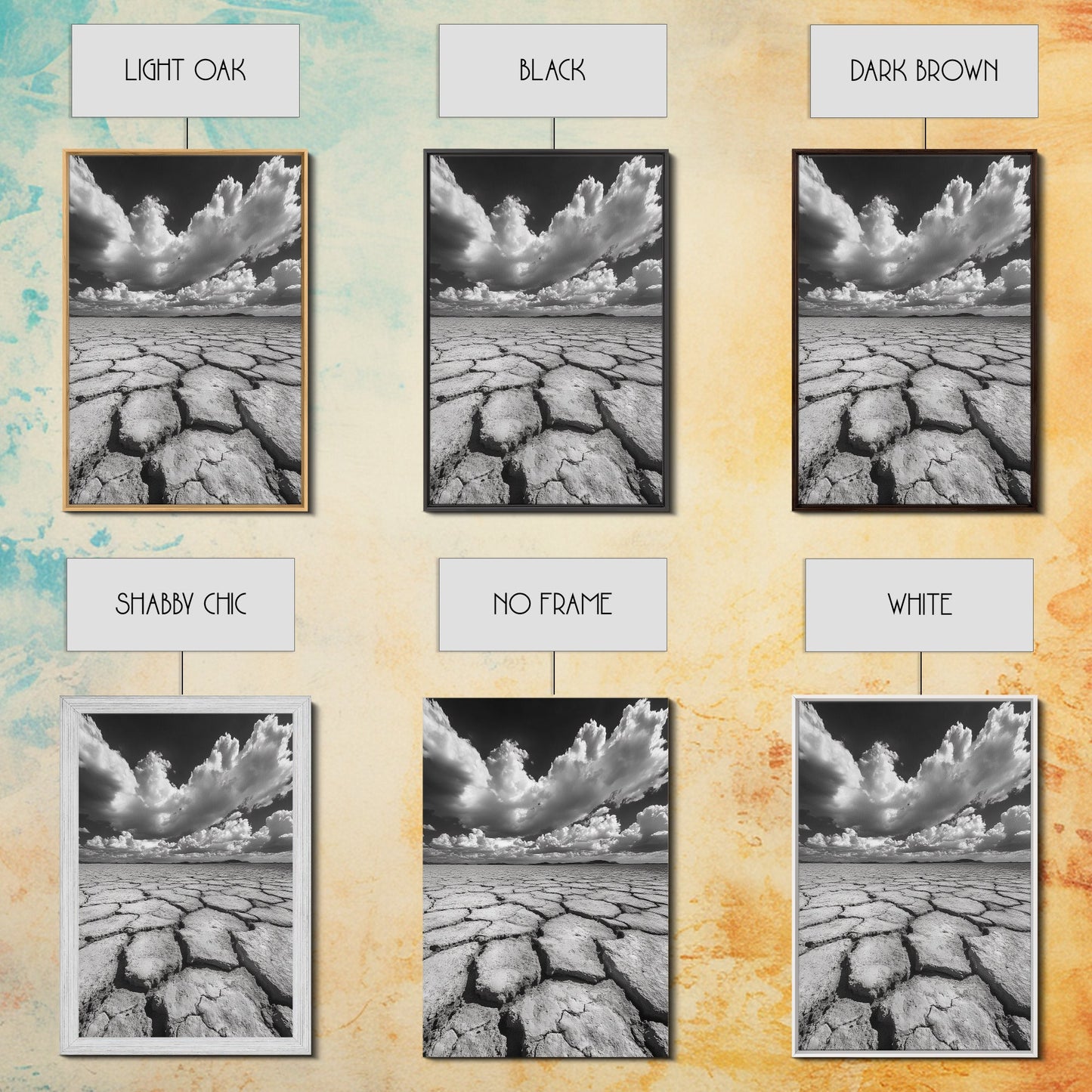 Cracked Earth, Storm Sky, Desert View, Framed Canvas Print, Dramatic Landscape Art, Modern Living Room Decor, Moody Minimalist Wall Art