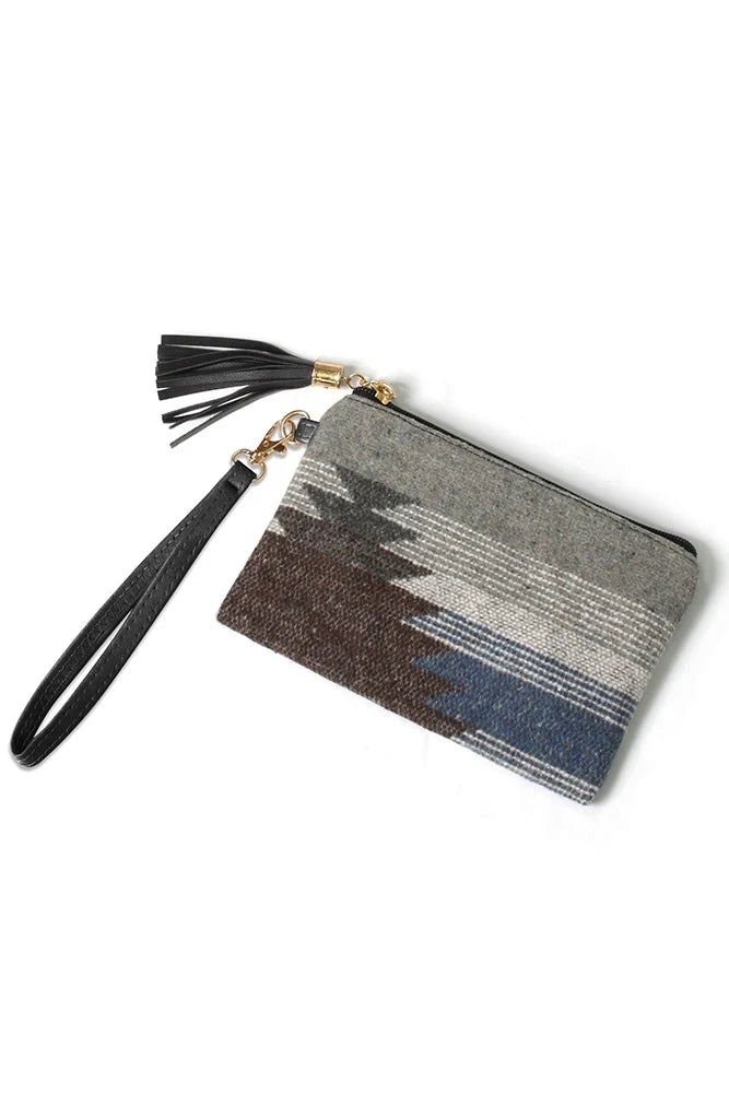 Gray Western Print Pouch Bag with Wristlet