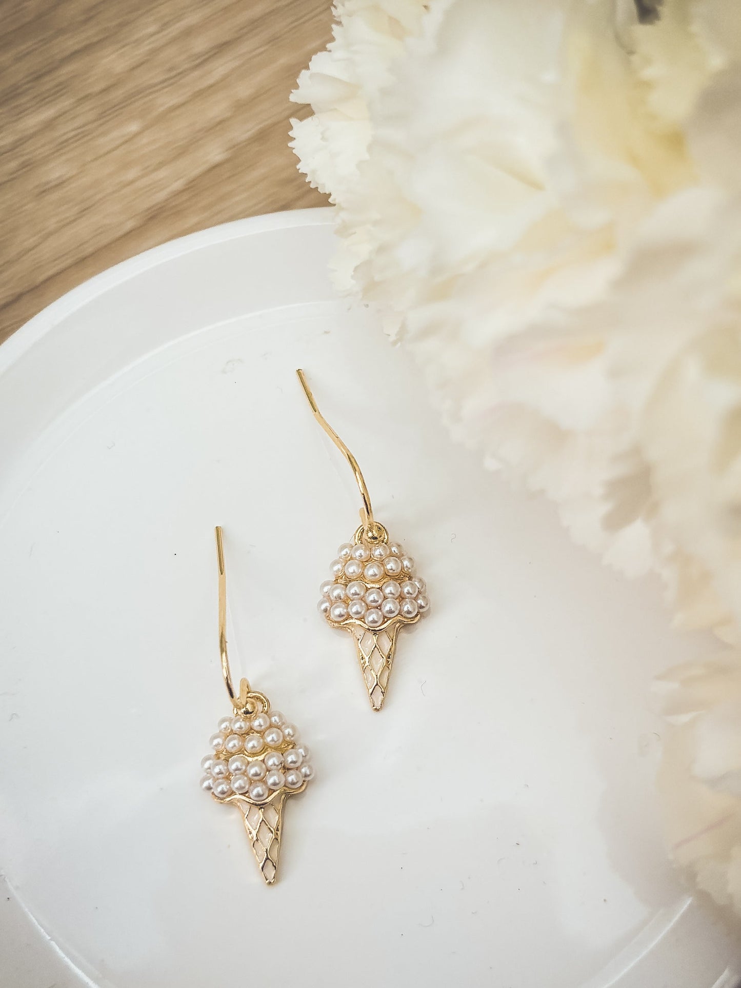 Adorable Dainty Pearl Ice Cream Cone Earrings