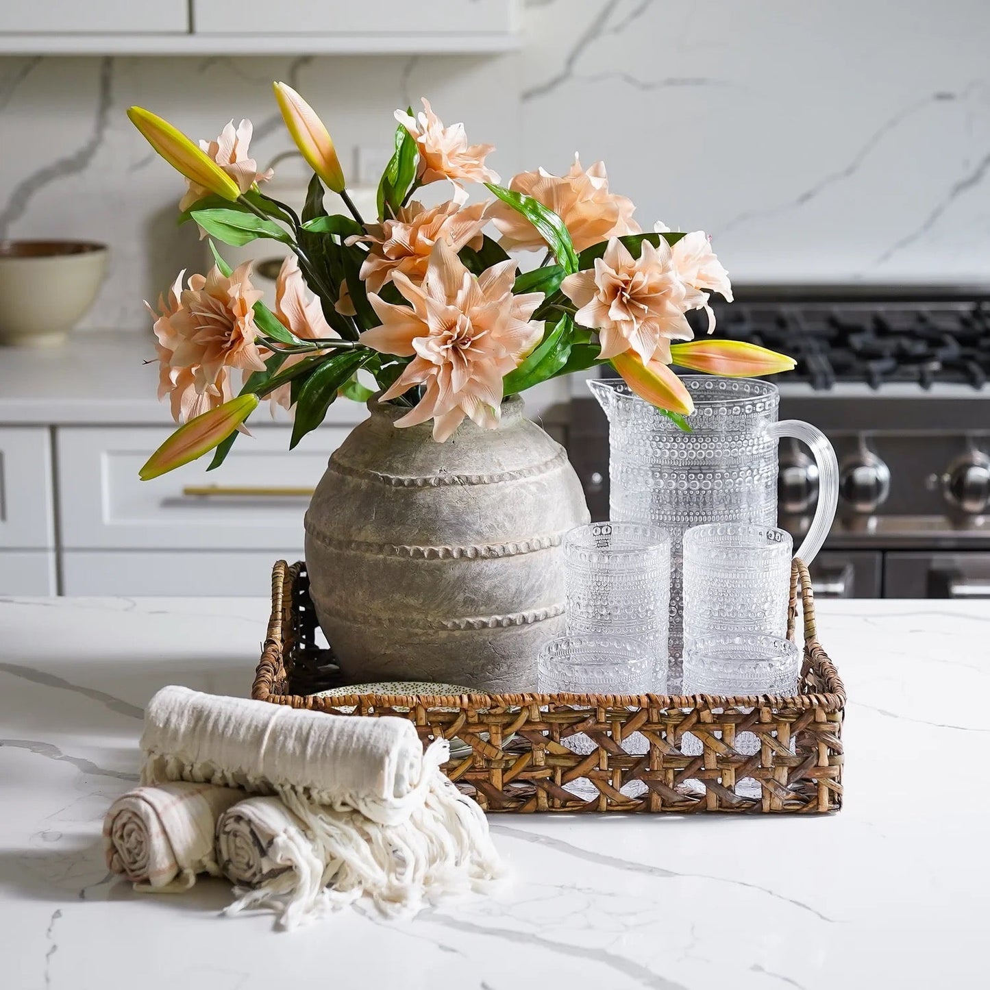 Tall Clear Melamine Dot Drinking Glasses | Set of 4