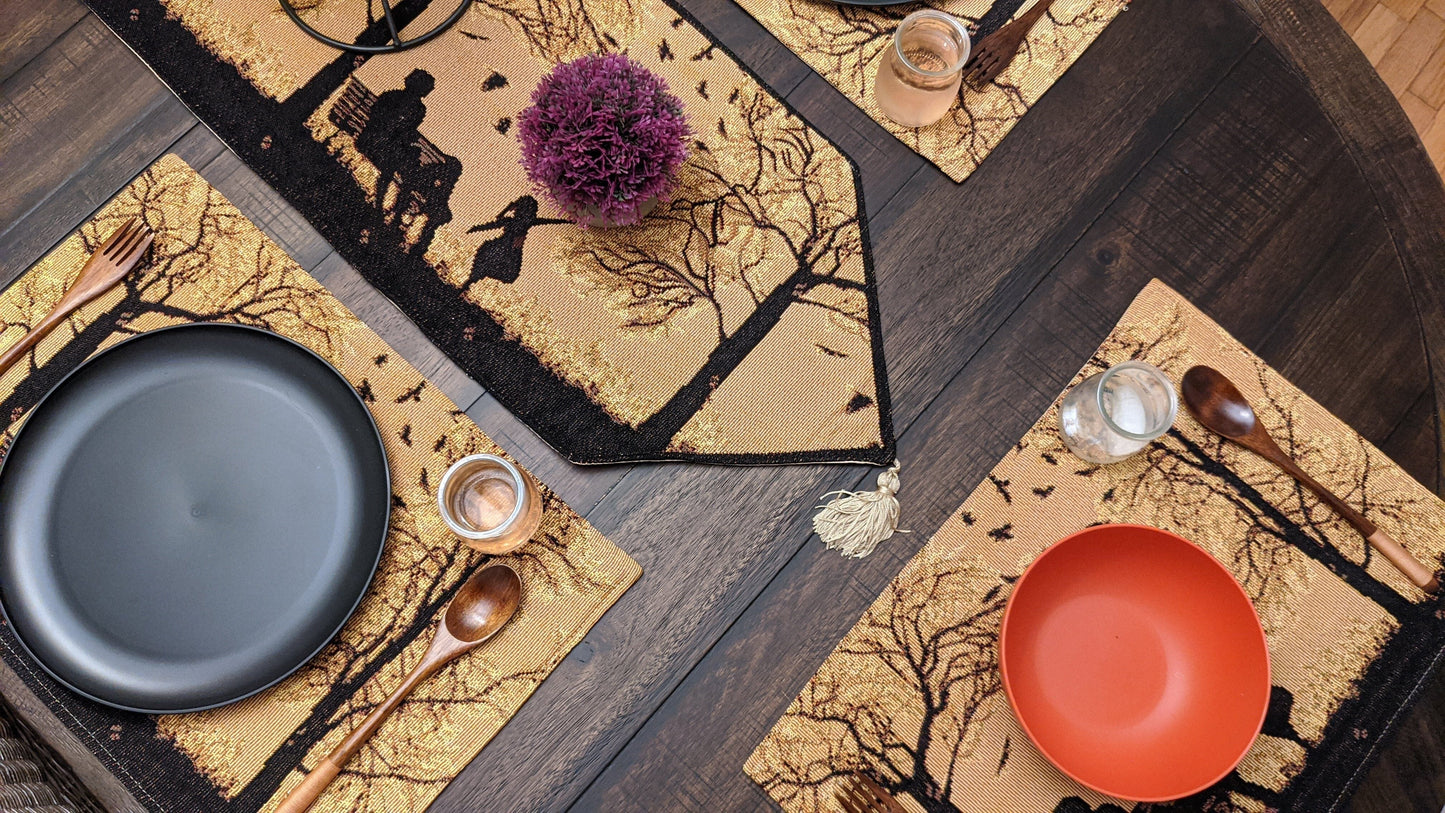 DaDalogy Bedding Set of 4 Pieces Autumn Birds Blessing Tapestry Dining Placemats 13” x 19” (Halloween)