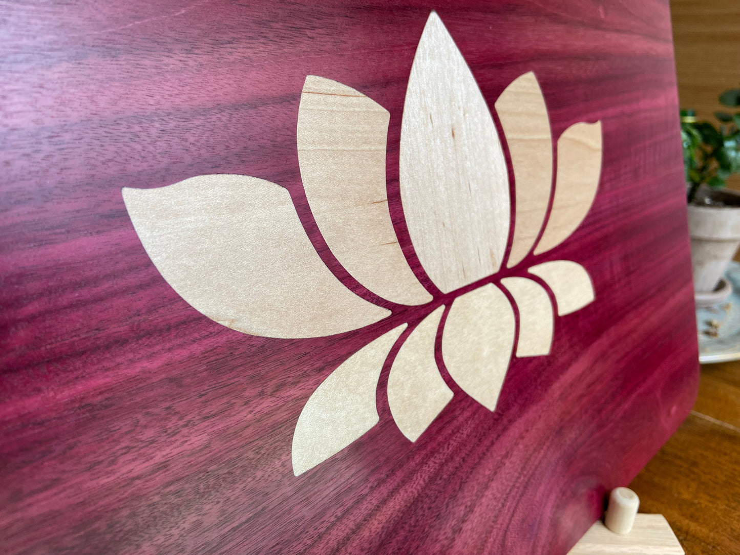 Purple Heart Charcuterie Board - Handcrafted Lotus Flower Inlay.