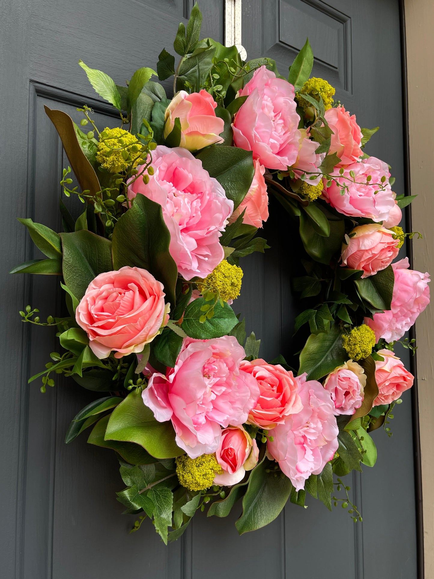 Rose, Peony, and Magnolia Leaf Wreath