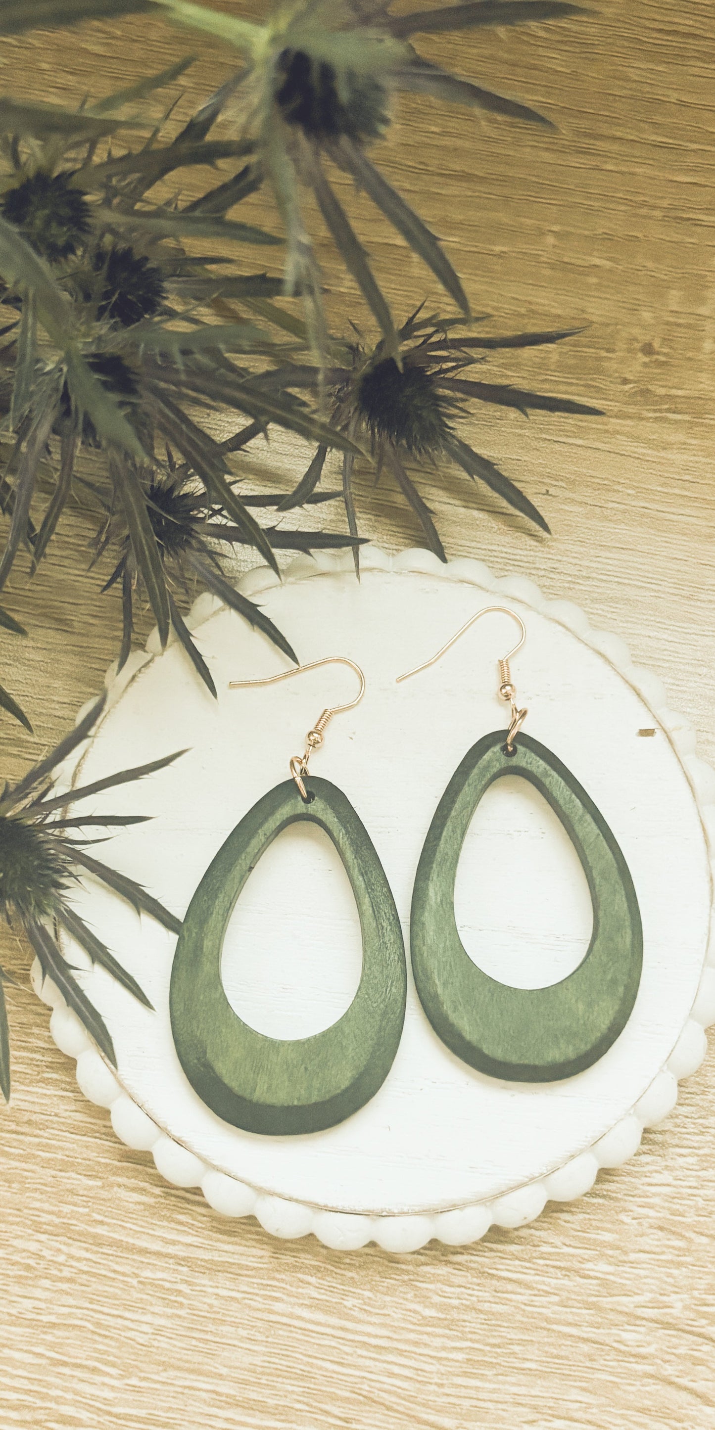 Beautiful Green Boho Wooden Drop Earrings