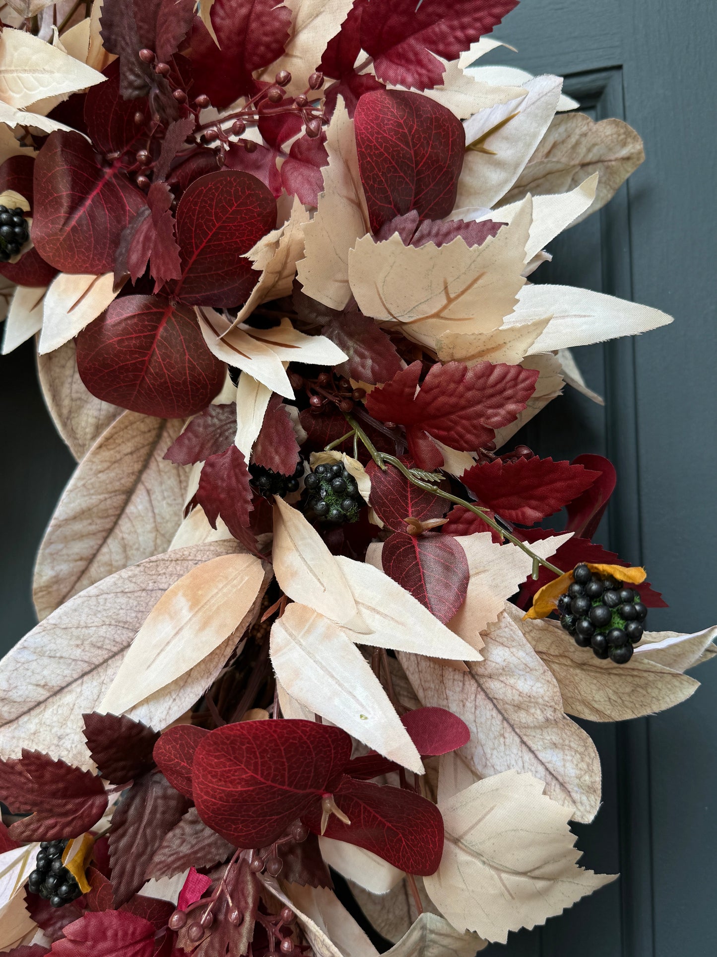 Burgundy & Cream Fall Wreath with Berries