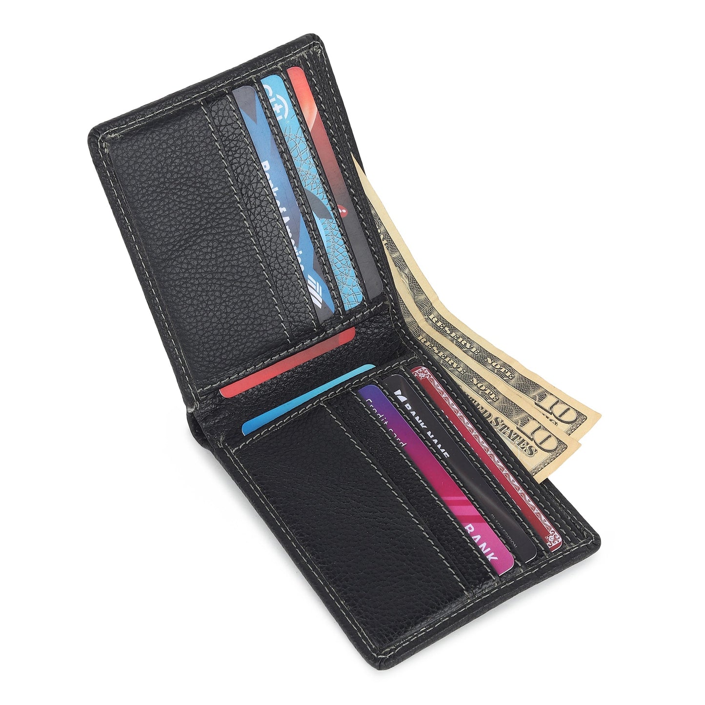 Black Textured Leather Mens Wallet