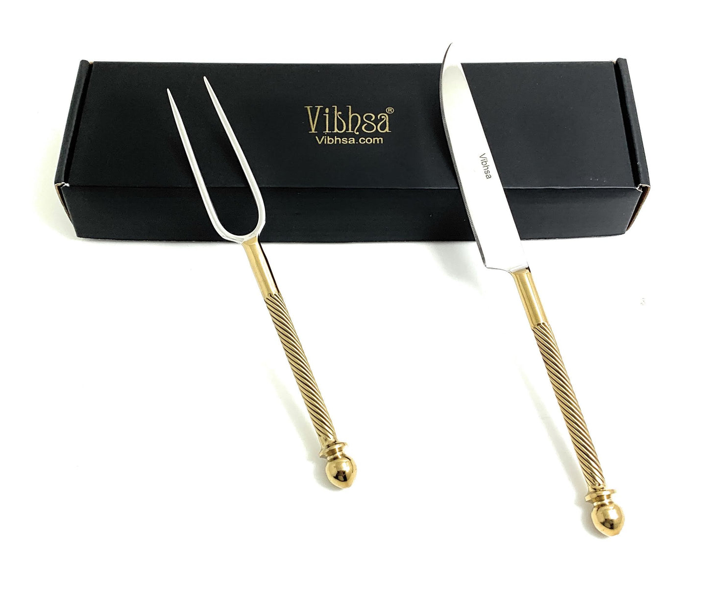 Luxury Carving Set – Handmade Stainless Steel with Golden Accents