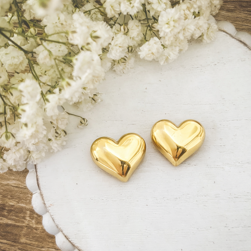 Adorable Gold or Silver Heart Stud Earrings