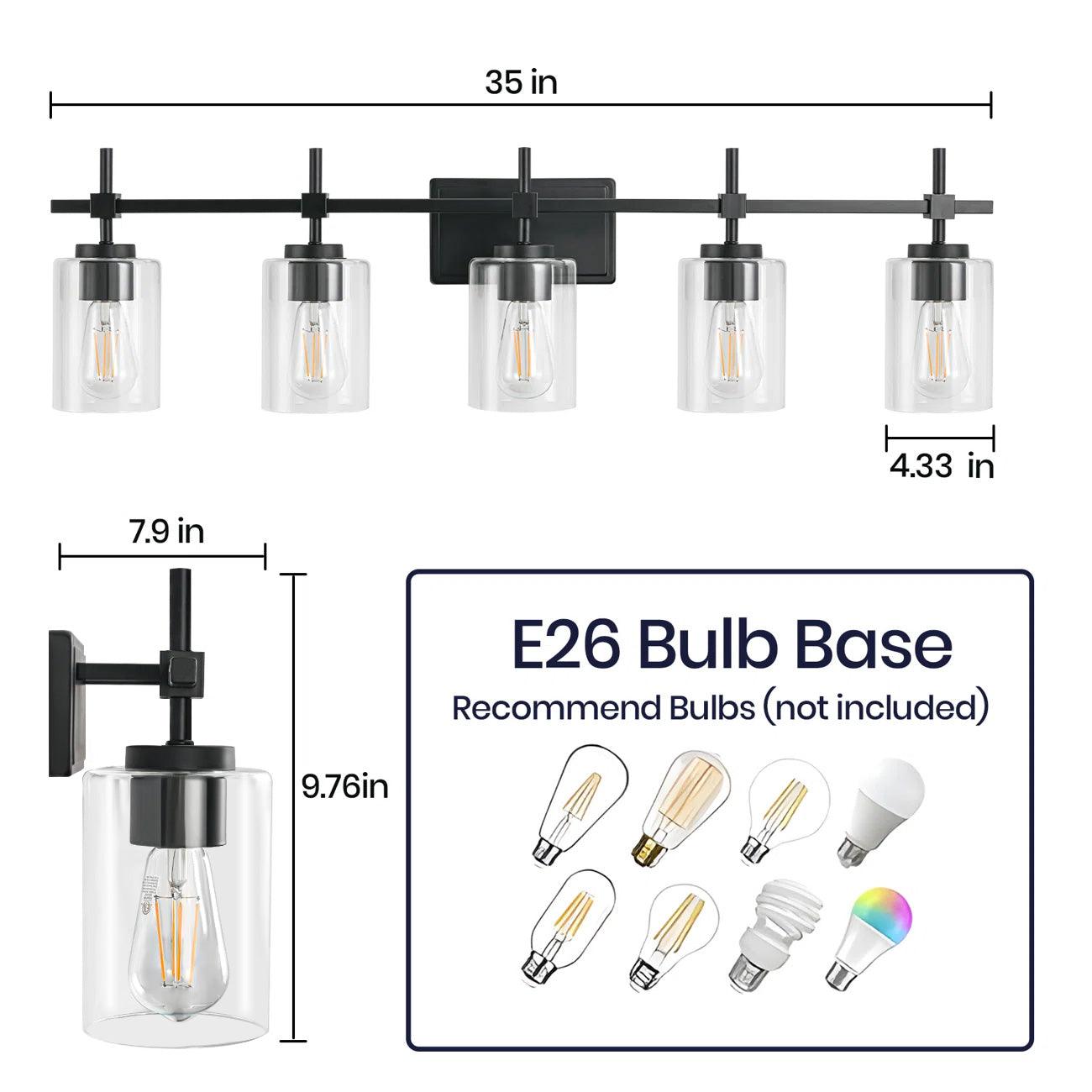 Jasper Modern Brushed Nickel & Black Clear Glass 5-Light Bathroom Linear Vanity Light