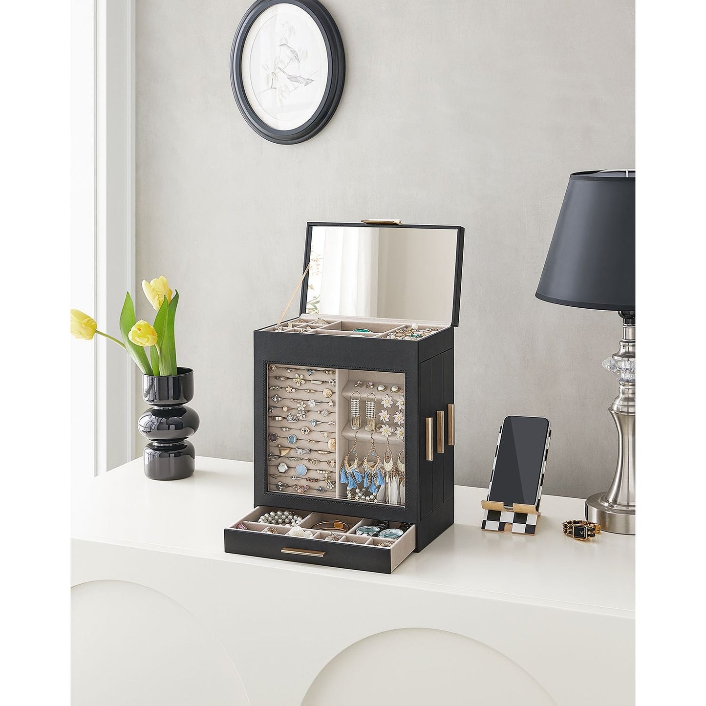 5-Layer Jewelry Organizer with 3 Side Drawers