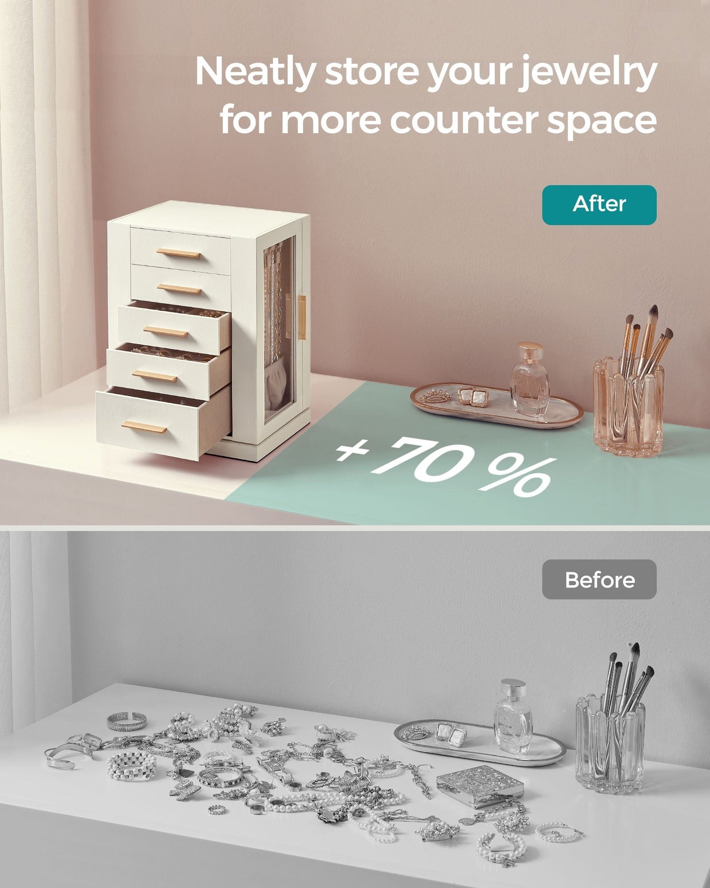 Jewelry Box 360 Rotating with 5 Drawers