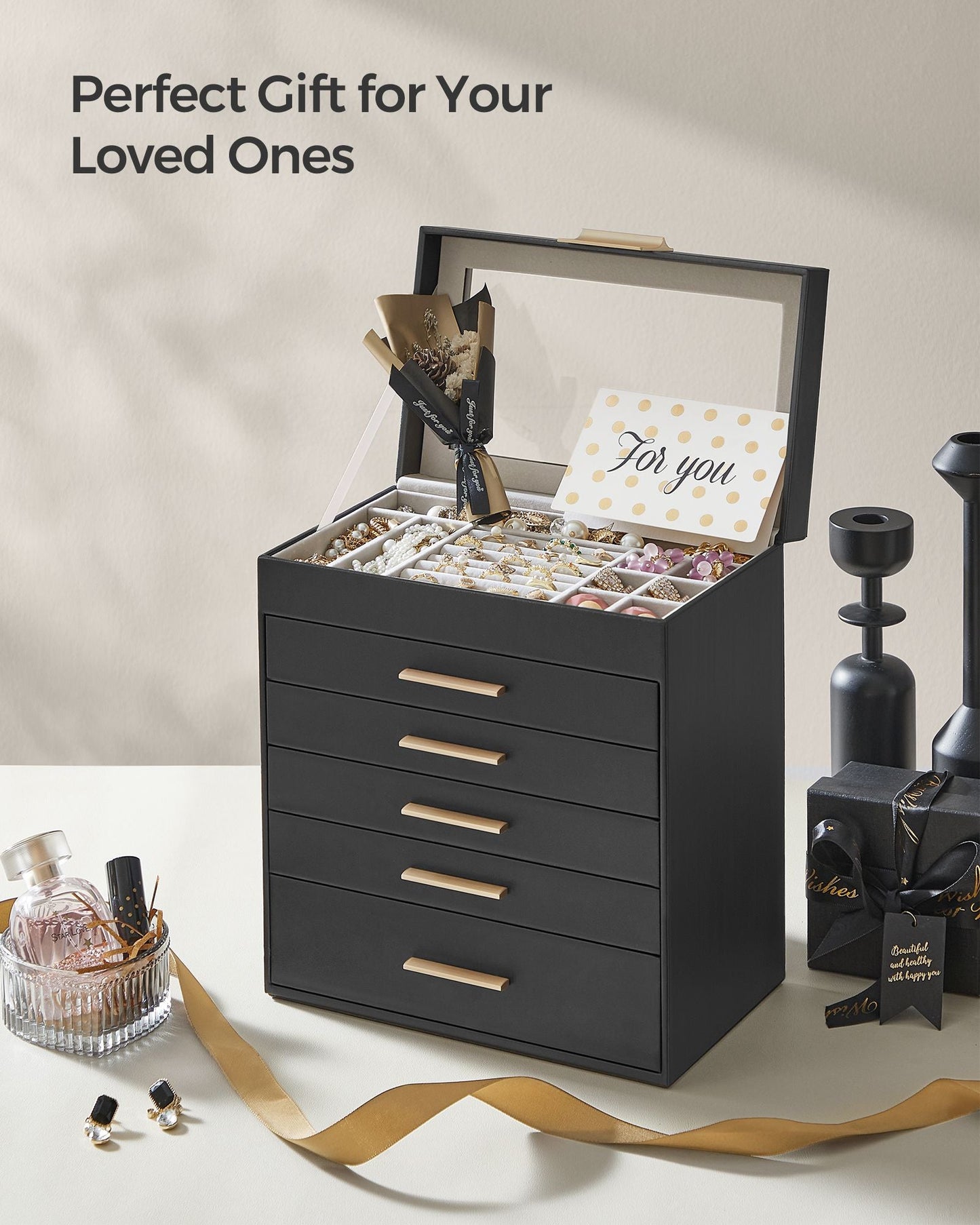 6-Layer Jewelry Box with Glass Lid for Big Jewelry