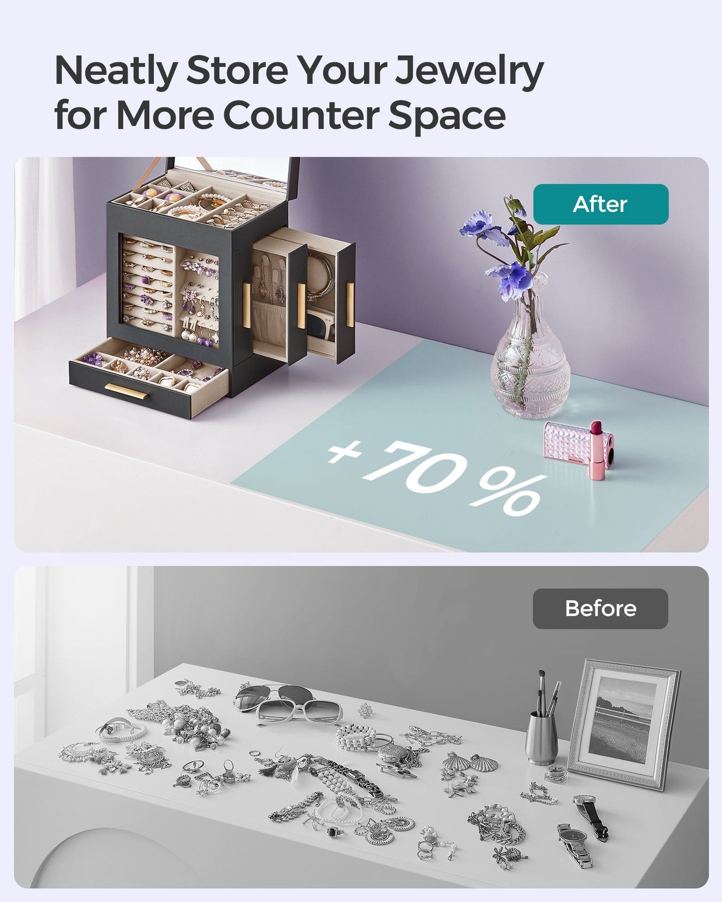 5-Layer Jewelry Organizer with 3 Side Drawers