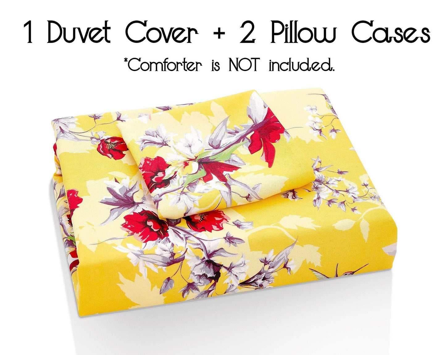 DaDa Bedding Sunshine Yellow Hummingbirds Floral Duvet Cover Set w/ Pillow Cases (JHW-925)