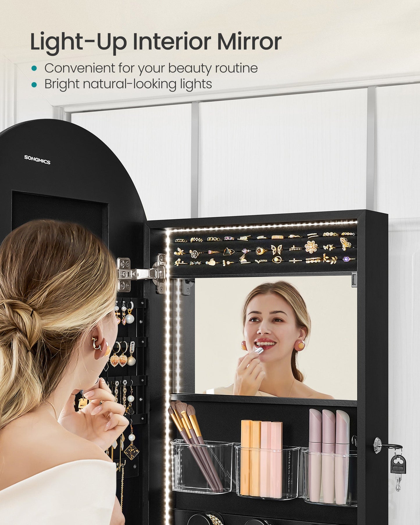 Wide LED Jewelry Cabinet Wall/Door Mounted
