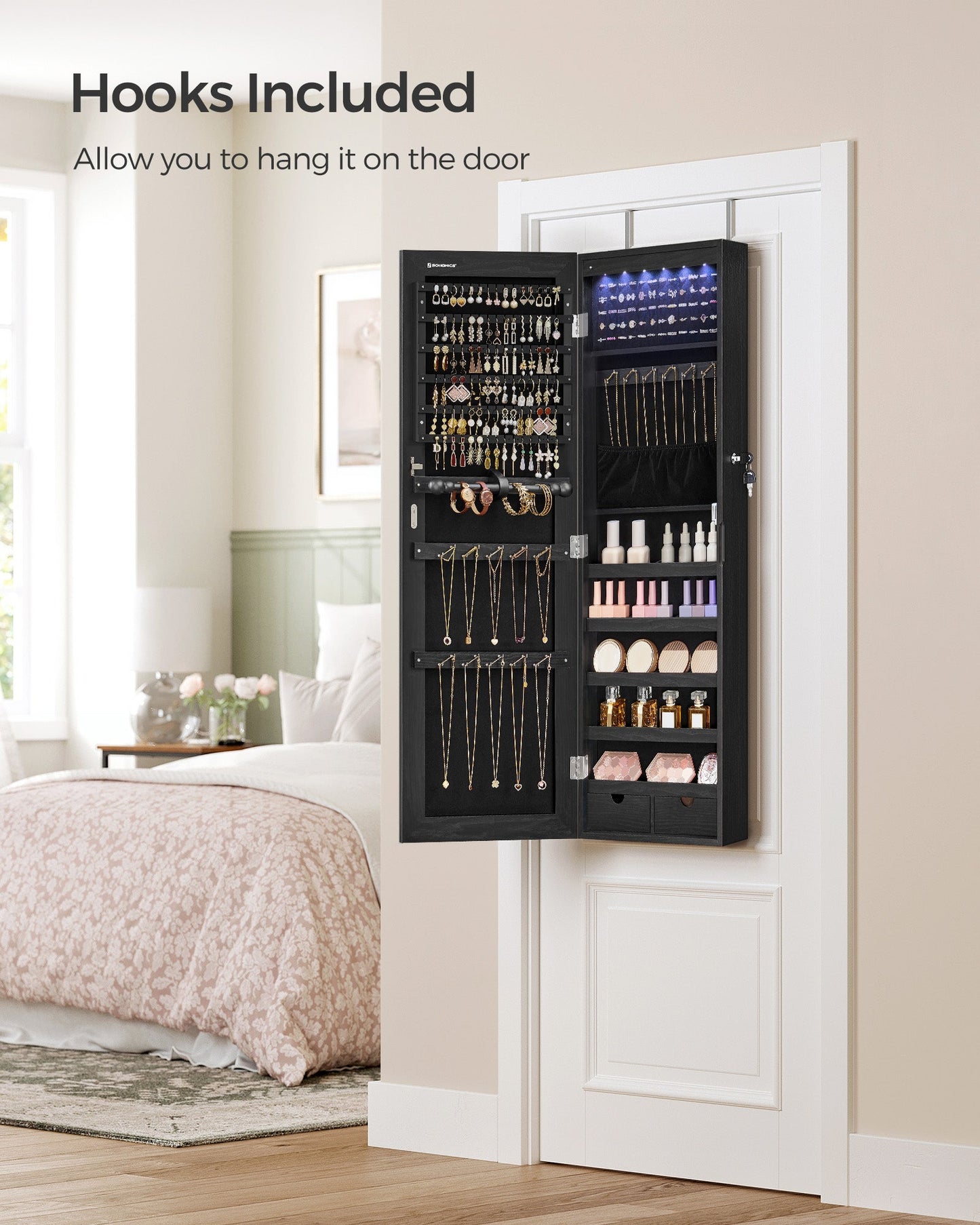 Hanging Jewelry Cabinet with LED Lights