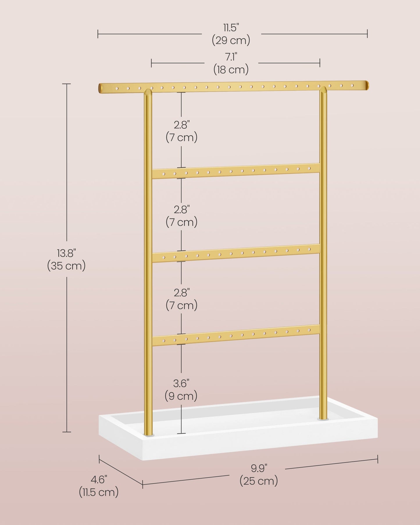 4-Tier Earring Holder Organizer Stand White and Gold Color
