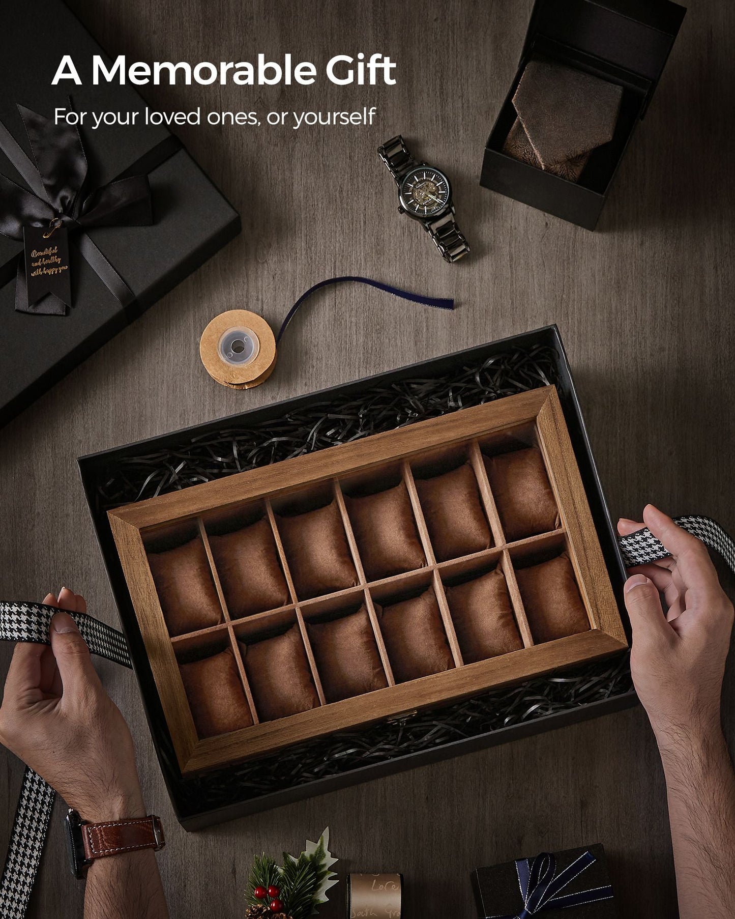 12-Slot Watch Box with Large Glass Lid