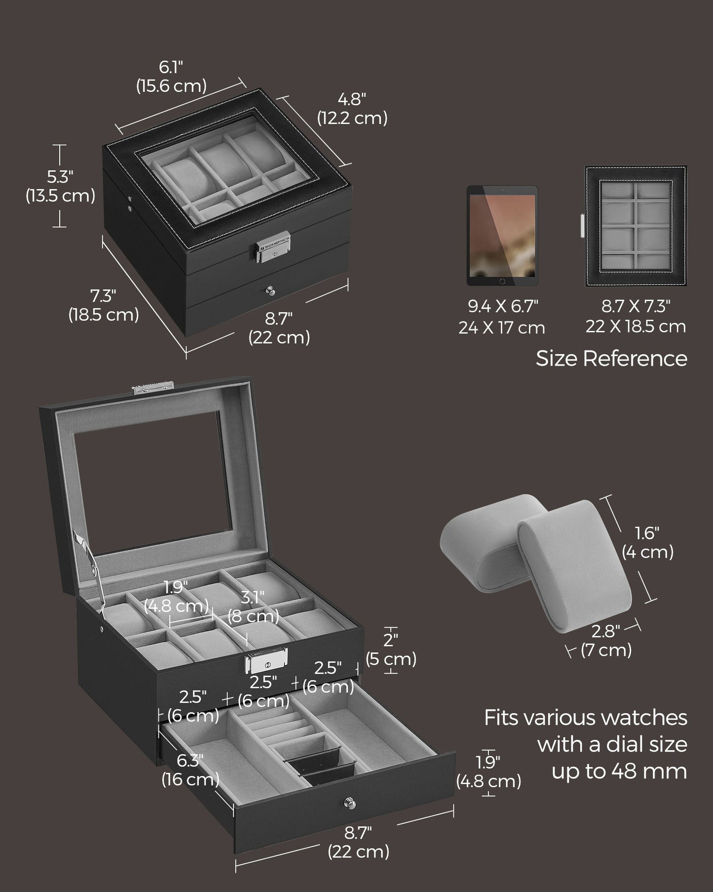 8-Slot Watch Box with Glass Lid
