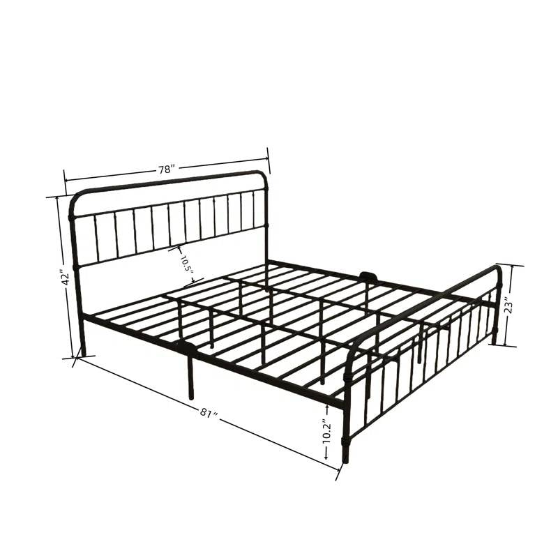King size Black Metal Platform Bed Frame with Rounded Headboard Footboard