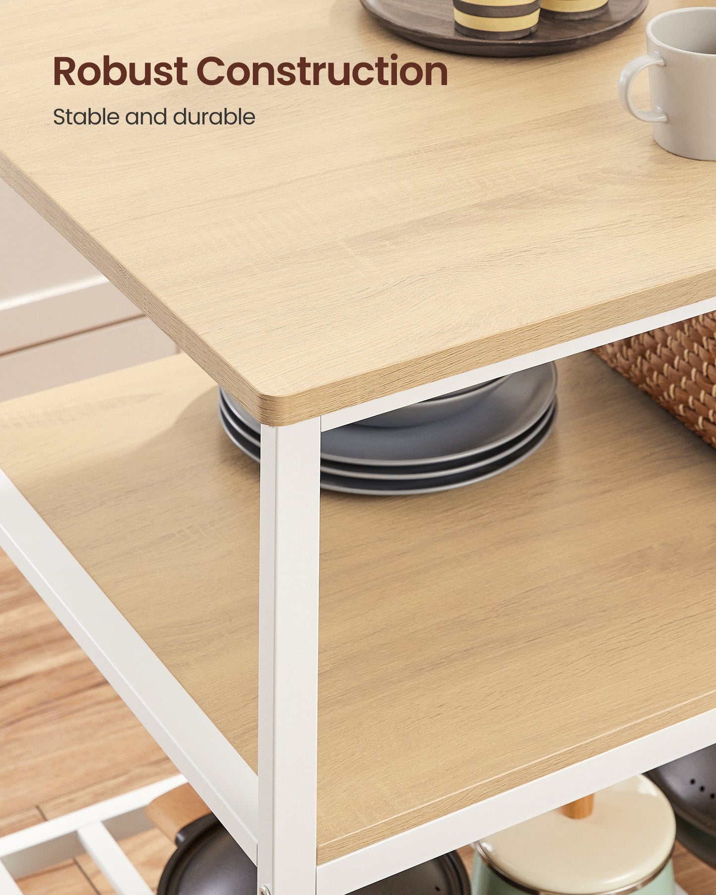 Kitchen Island with 3 Shelves