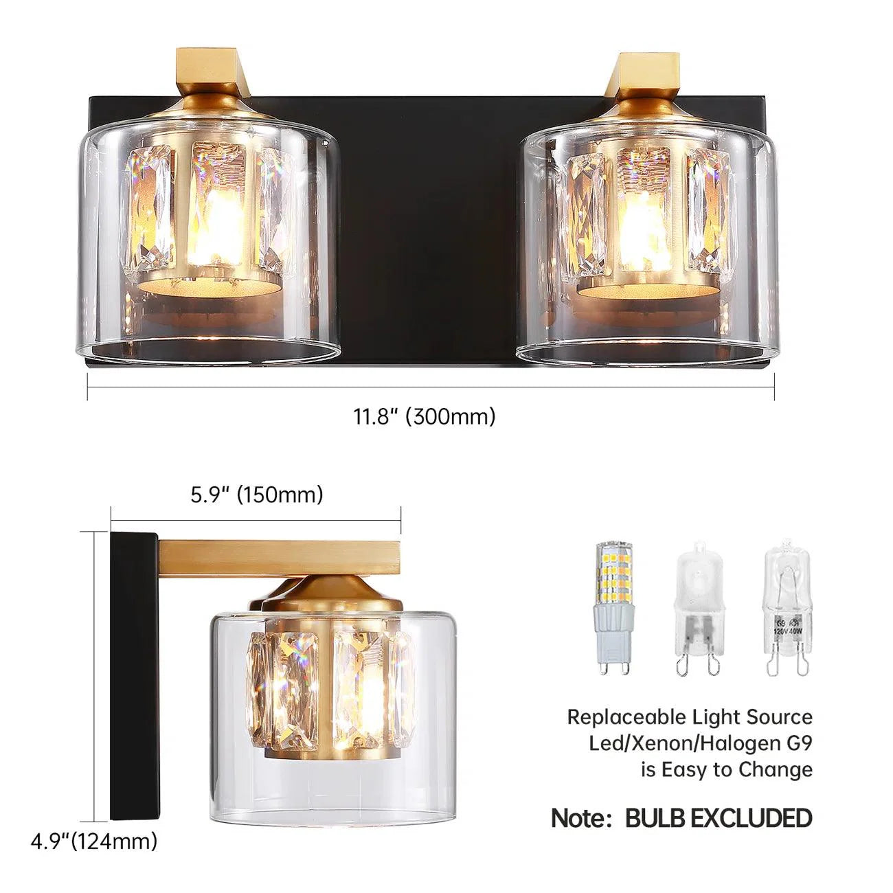 Kolt Chrome Modern 2-Light Bathroom Vanity Light