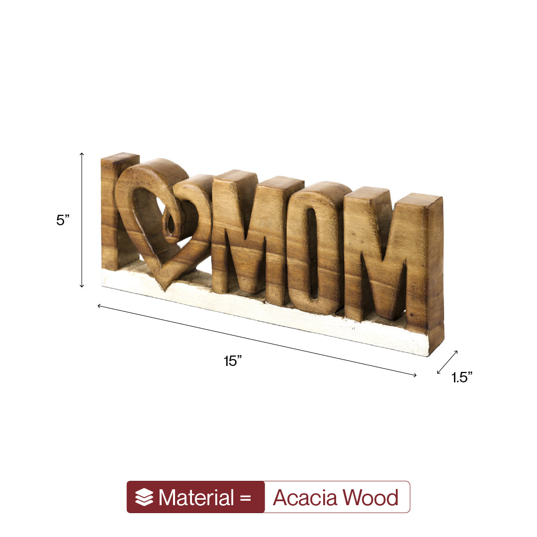 Handmade Wooden Sculpture – Love Mom Gift | Acacia Wood Decor Plaque