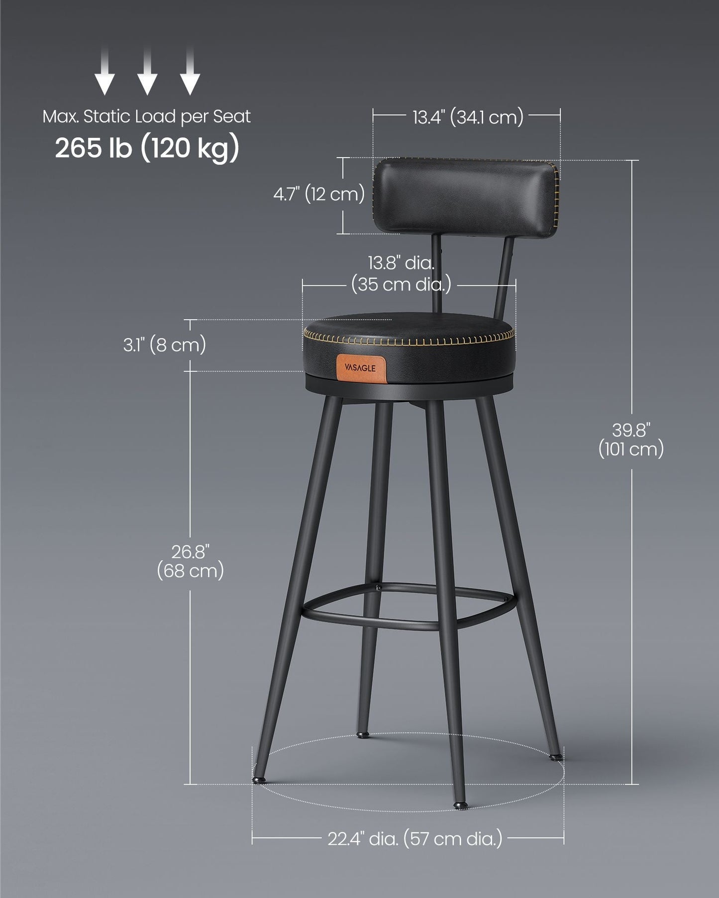 EKHO Collection - Swivel Bar Stools with Backs, 30-Inch Tall
