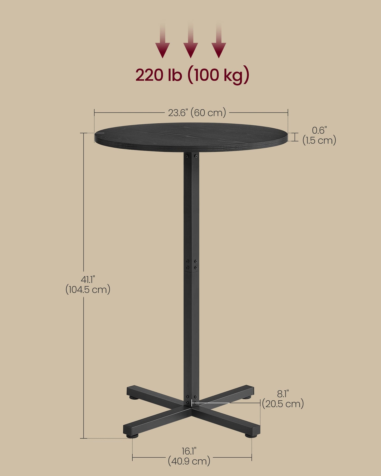 Round Cocktail Table, Set of 2, High Top Bar Pub Table, Ebony Black