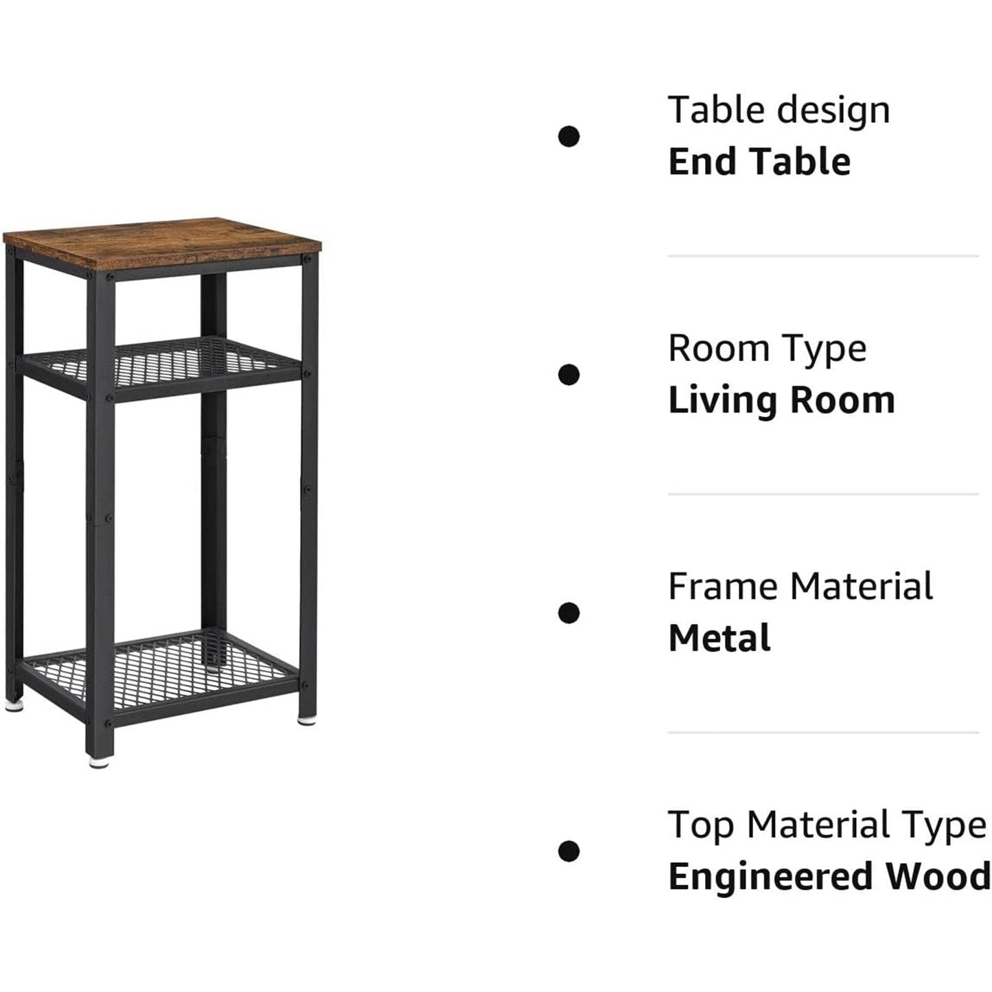 3-Tier Tall Side Table with 2 Mesh Storage Shelves