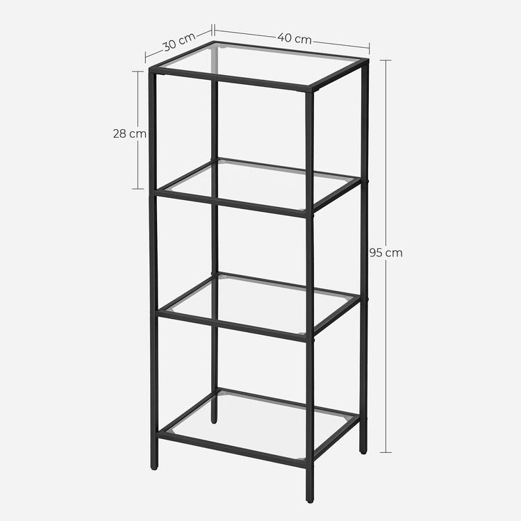 Bookcase, 4-Tier Shelving Unit, Bookshelf, Tempered Glass, Black